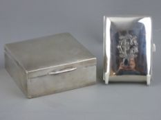 A SILVER SQUARE CIGARETTE BOX and a cheroot case, Birmingham 1932 and 1915 respectively, 8.5 x 8.5