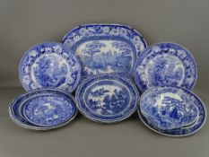 A COLLECTION OF EARLY TRANSFER & HAND PAINTED BLUE & WHITE POTTERY and Chinese export pagoda