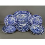 A COLLECTION OF EARLY TRANSFER & HAND PAINTED BLUE & WHITE POTTERY and Chinese export pagoda