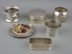 A QUANTITY OF SMALL SILVER to include a lidded circular powder box, a small circular portrait