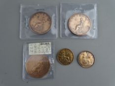 TWO GEORGE III COPPER HA'PENNIES dated 1806 and 1807, a 1795 Druid Welsh ha'penny and two