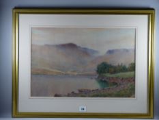ISAAC COOKE watercolour - Lake District landscape with boat moored by a lakeside, signed, 34 x 52