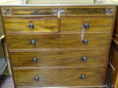 A 19th CENTURY MAHOGANY CHEST of two short over three long drawers with top line secret drawer