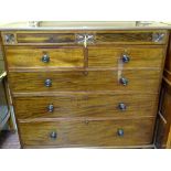 A 19th CENTURY MAHOGANY CHEST of two short over three long drawers with top line secret drawer