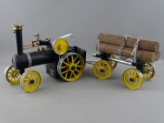 A MAMOD LIVE STEAM TRACTION ENGINE with timber carriage, in black and yellow livery