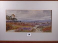 JOHN H TYSON watercolour - peaceful heathland scene with distant hills, signed, 17 x 35.5 cms