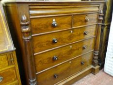 A VICTORIAN MAHOGANY CHEST OF DRAWERS having a top spring release secret drawer over two short and