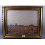 AFTER WILLIAM KAY BLACKLOCK coloured print on board - figures in poppy fields with distant windmill,