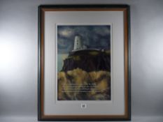WILF ROBERTS coloured limited edition (36/150) print - Anglesey coastal windmill and the image