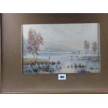 HENRY HUGHES RICHARDSON watercolour - peaceful lake scene with fishermen and cattle watering, signed