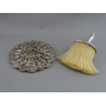 A VICTORIAN SILVER BONNET BRUSH and an Eastern white metal circular hand mirror with Hoho bird