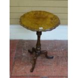 A VICTORIAN BURR WALNUT TOP TABLE with piecrust edge, on a turned and twist column and tripod