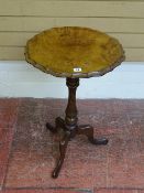 A VICTORIAN BURR WALNUT TOP TABLE with piecrust edge, on a turned and twist column and tripod