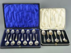 TWO CASED SETS OF SILVER TEASPOONS including a set of twelve, Chester 1904 and six marked