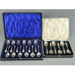 TWO CASED SETS OF SILVER TEASPOONS including a set of twelve, Chester 1904 and six marked