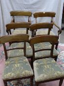 A SET OF SIX (FOUR PLUS TWO) REGENCY MAHOGANY DINING CHAIRS with curved top rails, on turned front