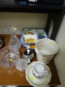 Heavy glass bowl and miscellaneous items of glass and china ware