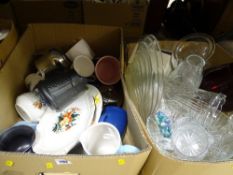 Two boxes of mixed porcelain, glassware etc