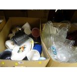 Two boxes of mixed porcelain, glassware etc