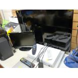 Large Samsung TV, a small Grundig TV and a parcel of home entertainment equipment - Sky box, DVD