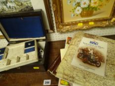 Parcel of ephemera commemorating the London to Brighton vintage car run, wooden box with miniature