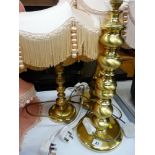 Three brass effect lamps and shades E/T