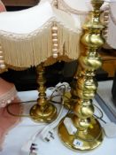 Three brass effect lamps and shades E/T