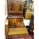 Two reproduction lounge cupboards, a folding tray and a polished occasional table