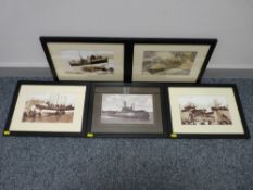 Parcel of five maritime related prints/photographs including historical Llandudno Lifeboat etc