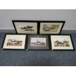 Parcel of five maritime related prints/photographs including historical Llandudno Lifeboat etc