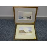 R BEAUMONT watercolour - seascape, 17 x 24 cms and NEAL S HOPKINS signed limited edition print -