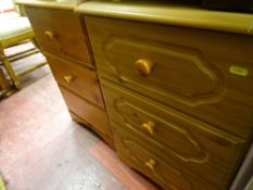 Pine three drawer bedside chest and a modern three drawer bedside chest