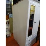 Pair of modern white wardrobes, one with multi drawers