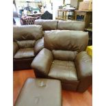 Brown faux leather three piece lounge suite