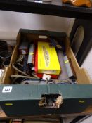 Box containing Hornby 00 items including engines, transformers, track etc
