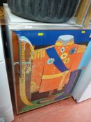 Vintage Phillips fridge with interesting front door picture of Eastern military dress uniform