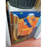 Vintage Phillips fridge with interesting front door picture of Eastern military dress uniform