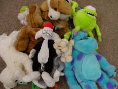 Quantity of modern soft toys including Disney characters