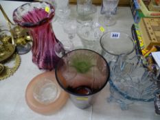 Selection of colourful and other glass vases etc