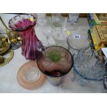 Selection of colourful and other glass vases etc