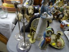 Spanish style figurine, brass candleholder etc