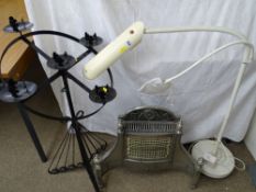 Adjustable reading lamp, wrought iron candlestand and a vintage style electric fire (display purpose