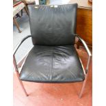 Kebe of Denmark black leather effect and chrome easy chair