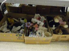 Two boxes of mainly mixed porcelain and a box of soft toys