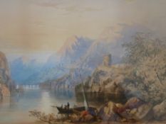 CORNELIUS PEARSON (1809-1891) watercolour - Dolbadarn Tower and Llanberis Lake, North Wales,