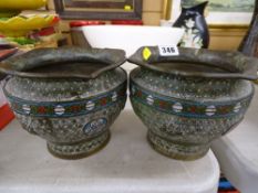Pair of Oriental planters with champleve enamel decoration