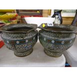 Pair of Oriental planters with champleve enamel decoration