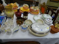Large parcel of Staffs and other dinnerware including food servers, copper lustre etc