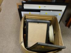 Box of mainly picture frames and a parcel of prints etc