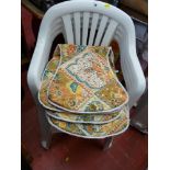 Parcel of plastic outdoor garden chairs and vintage deckchairs